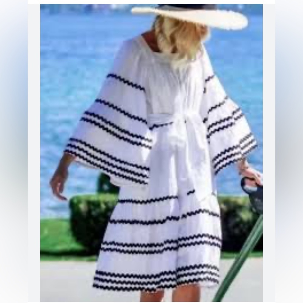 Lisa Marie Fernandez Womens RIC Rac Flare Sleeve Dress White Black S